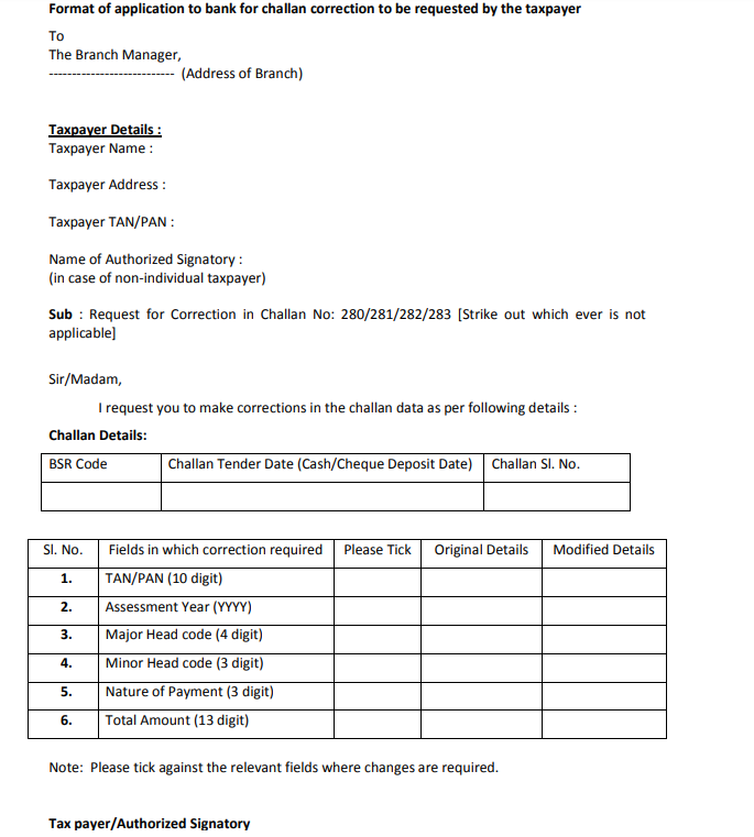 TDS Challan Correction Form Format