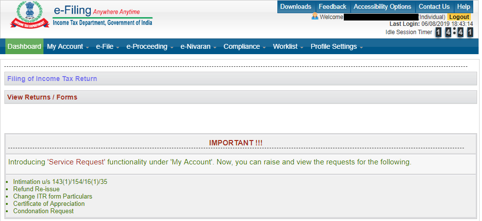 e-Filing Full Portal Dashboard