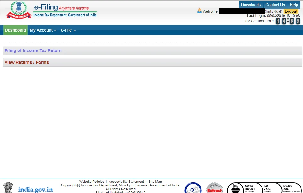 e-Filing Lite Portal Main Page