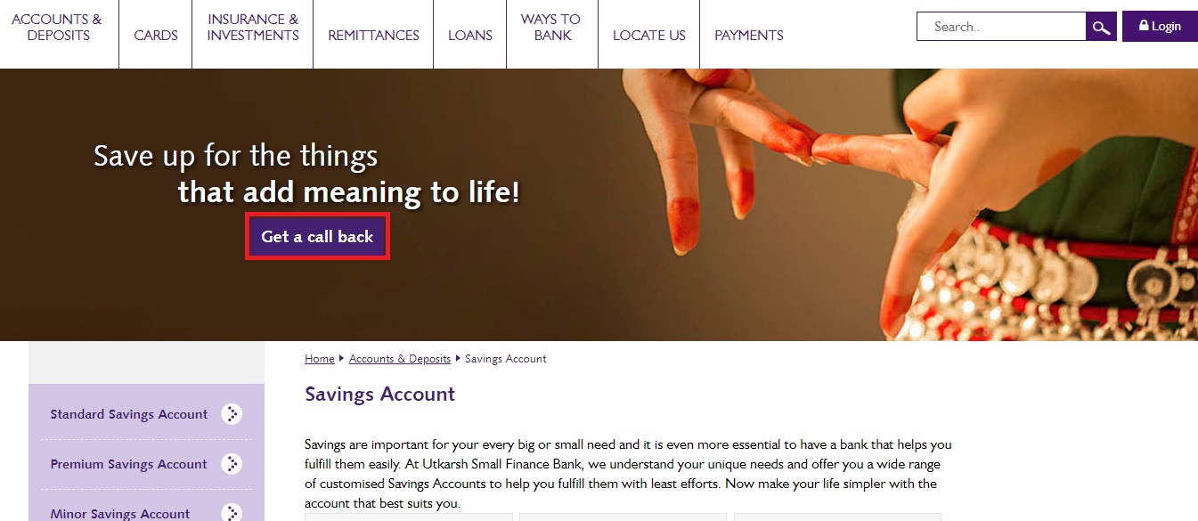 Utkarsh Bank Savings Account