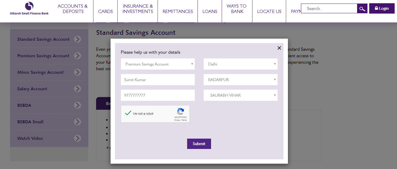 Utkarsh Small Finance Bank Savings Account Apply Online