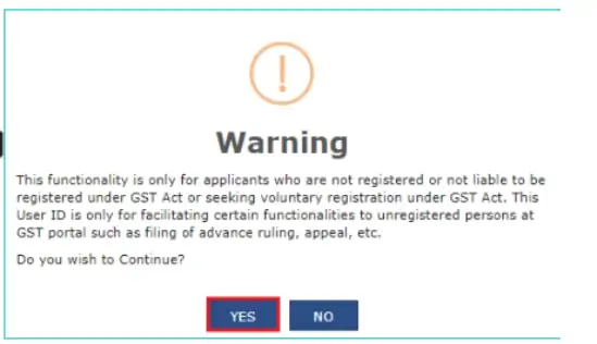 gst login unregistered confirmation warning