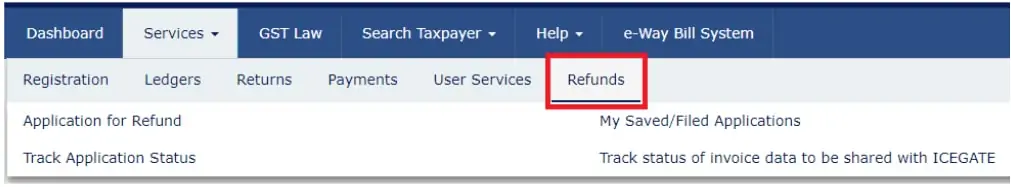 refunds menu on gst.gov.in