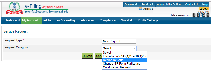 refund re-issue e-filing portal