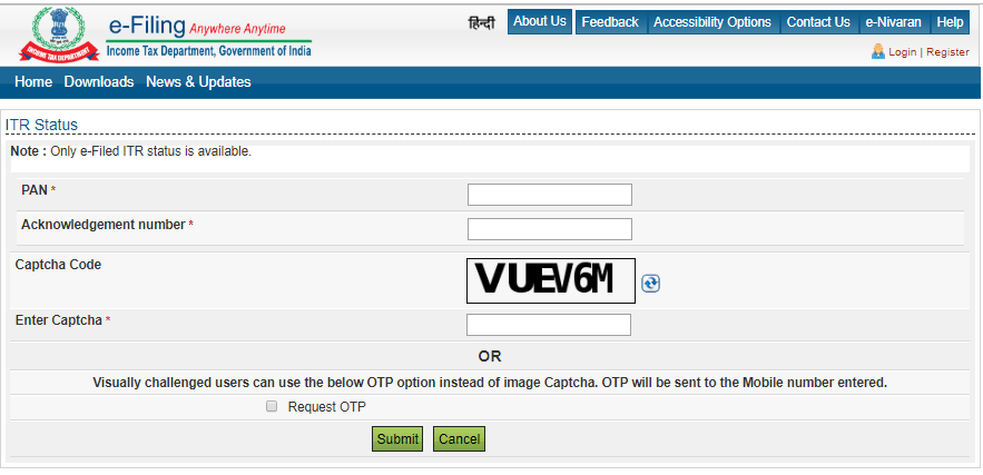 check ITR Status using PAN