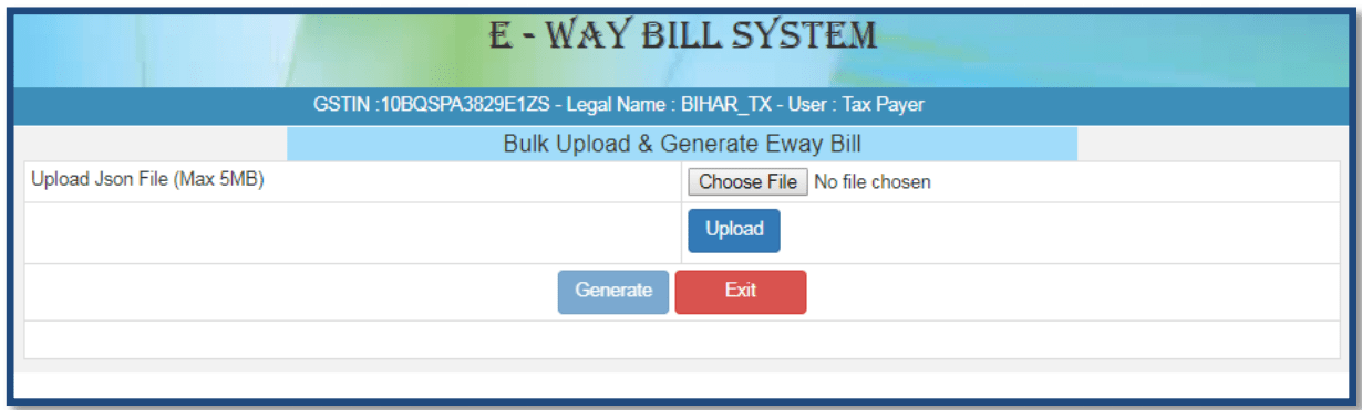 Generate new Bulk GST e-Way bill
