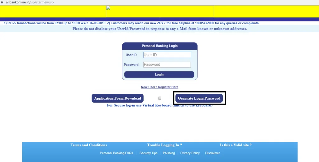 Allahabad Bank netbanking login password