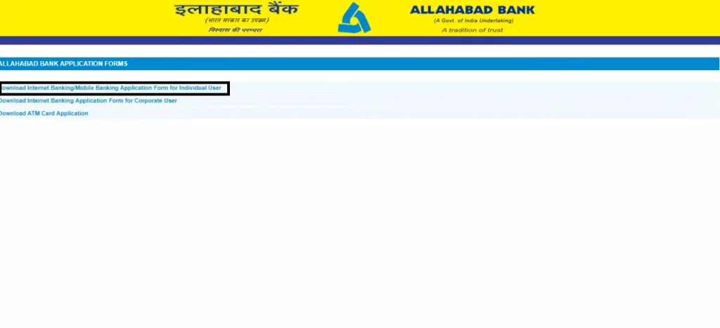 Allahabad Bank netbanking registration application form