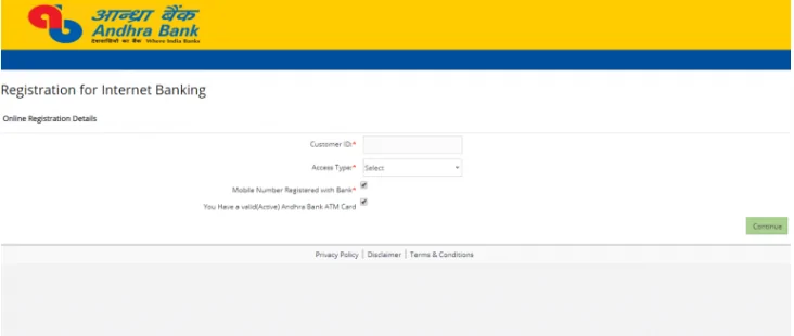 Andhra Bank Netbanking Registration