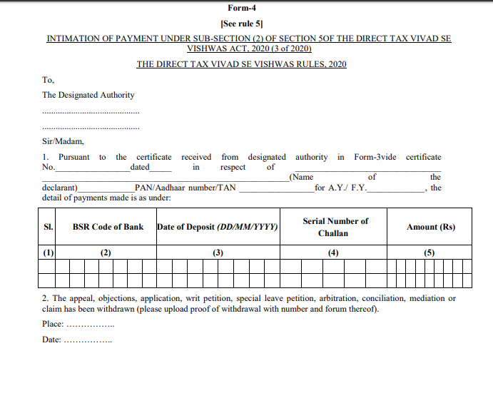 Form 4 Vivad se Vishwas Scheme