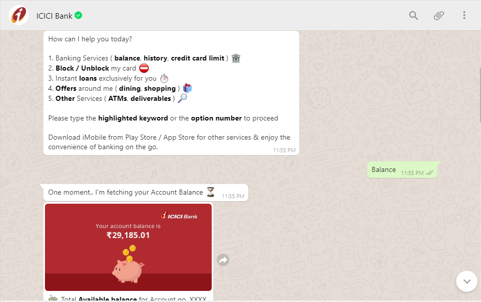 ICICI Whatsapp Balance