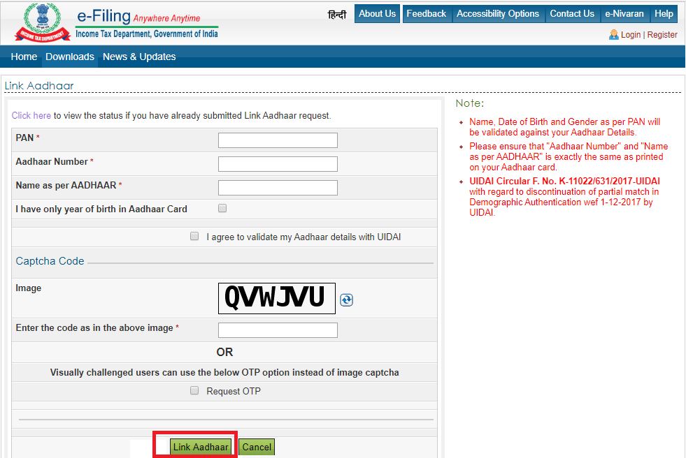 aadhaar pan link