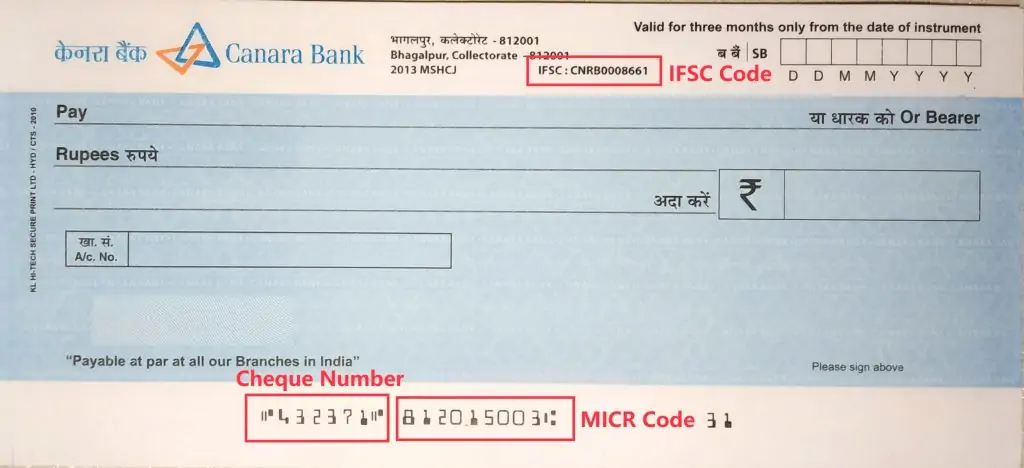 Canara Bank Cheque Book