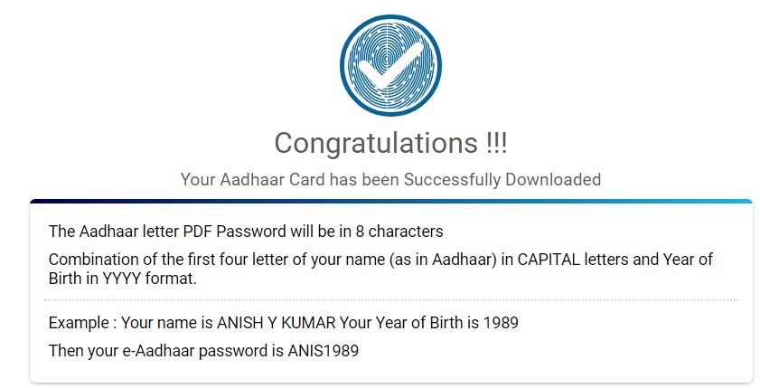 Aadhaar Card Successfully Download