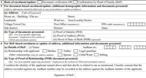 Aadhaar Enrollment Form- Enrollment, Correction, Update