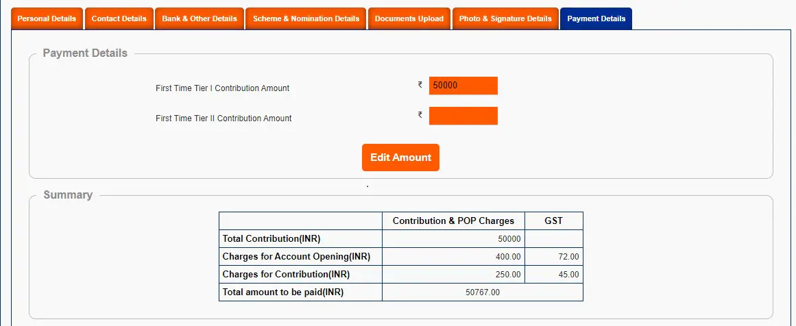 NPS Tier 1 Charges
