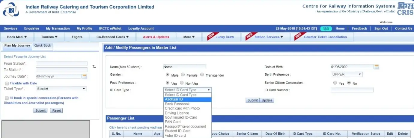 How to Add Aadhaar Number in IRCTC Step 4