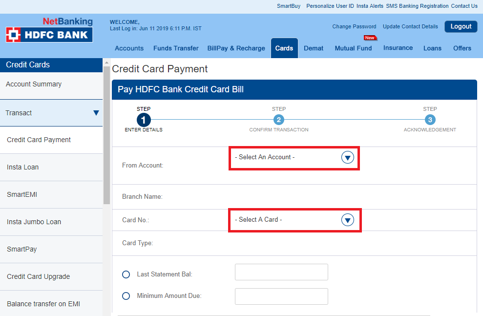 4-HDFC netbanking credit card bill payment