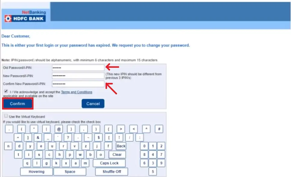 4- HDFC netbanking registration password change