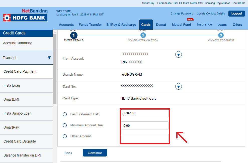 5-HDFC netbanking credit card bill payment