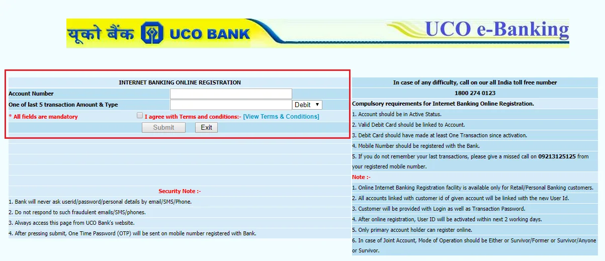 UCO Bank Net Banking Registration 3
