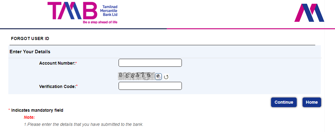 Tamilnad Mercantile Bank Net Banking forgot password b