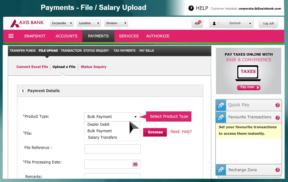 Axis bank salary upload