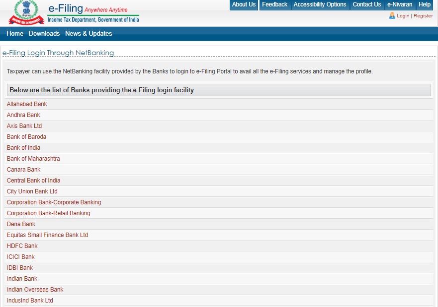 Income Tax login Netbanking