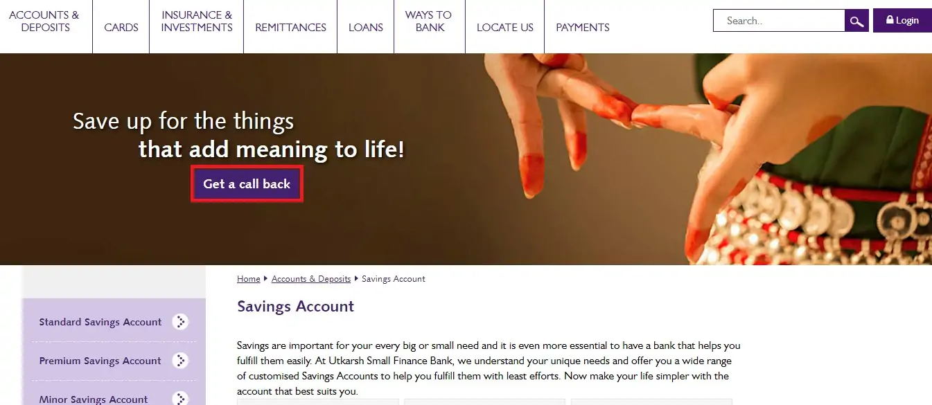 Utkarsh Bank Savings Account