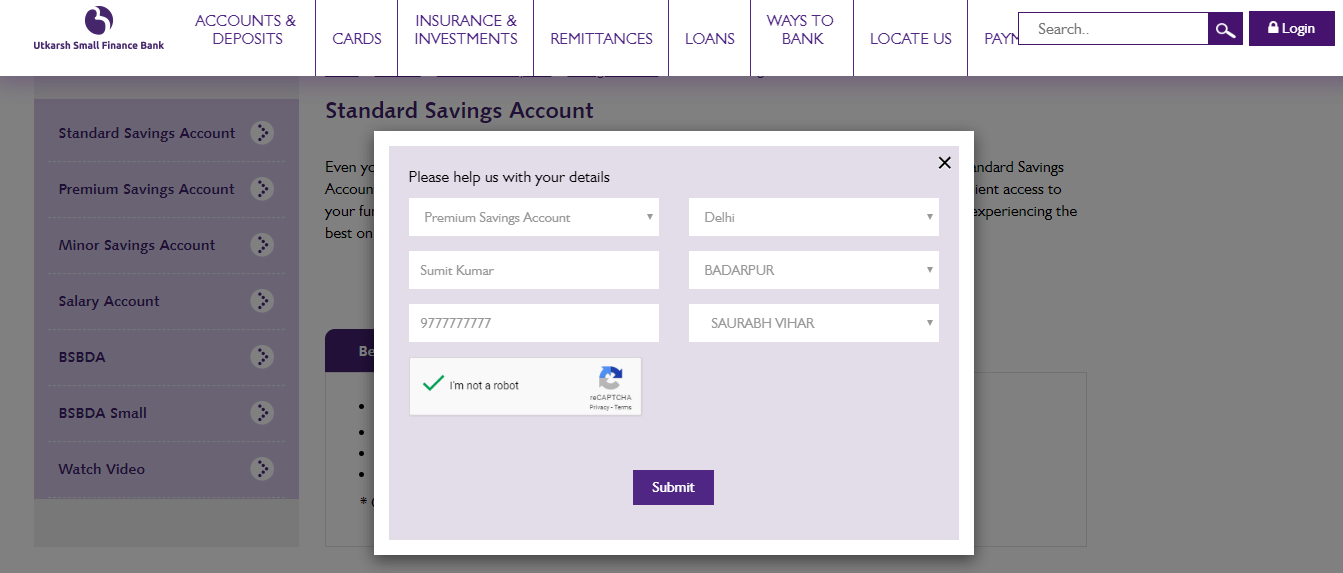 Utkarsh Small Finance Bank Savings Account Apply Online