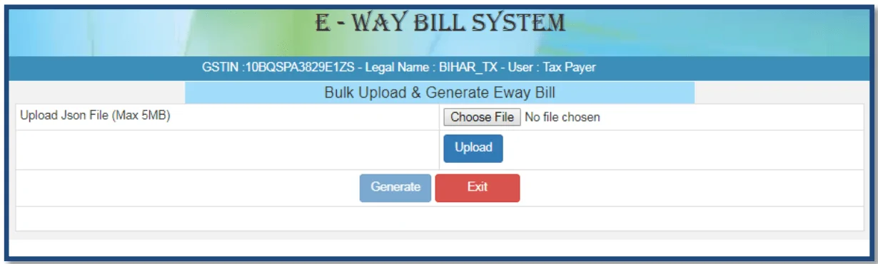 Generate new Bulk GST e-Way bill