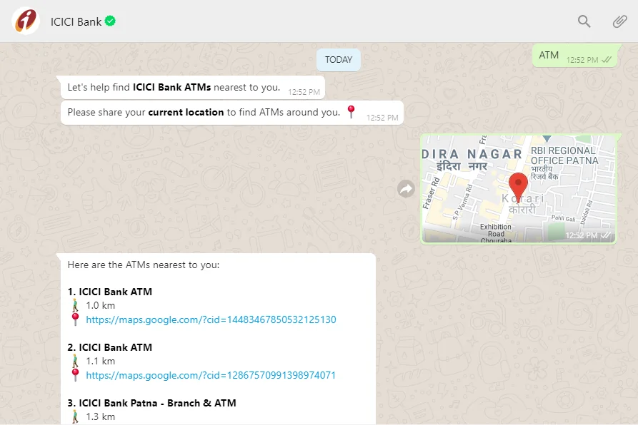 ICICI Whatsapp ATM